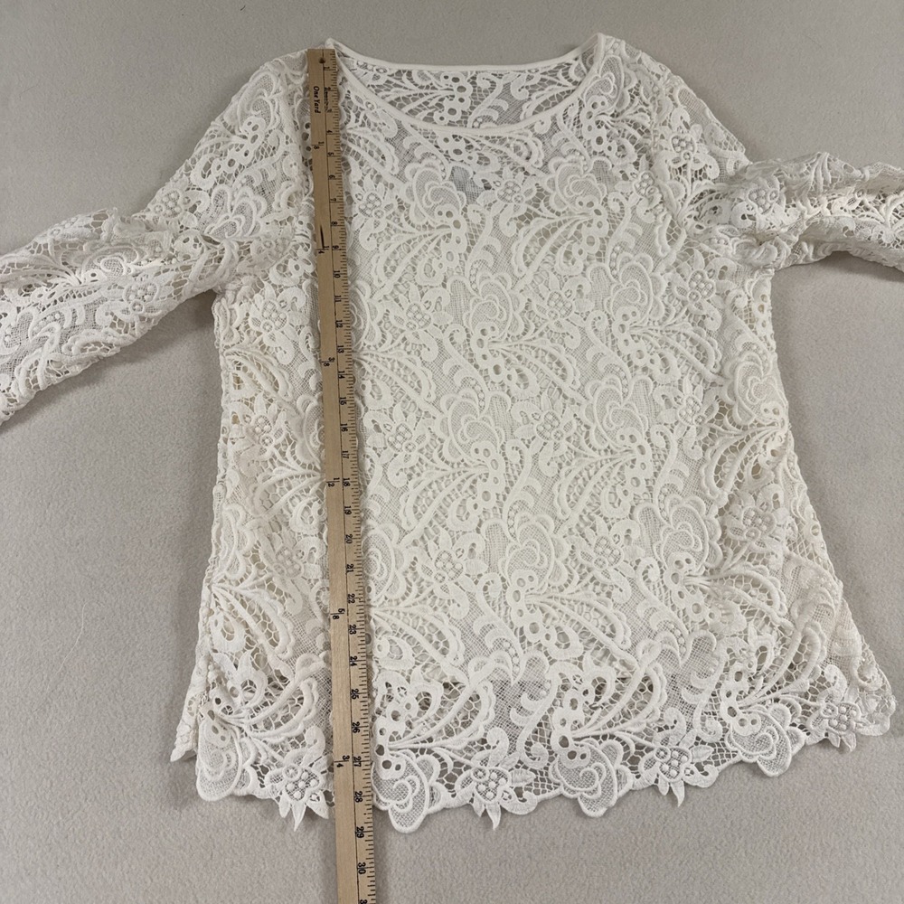 J Jill Crochet Lace Overlay Top XL Petite Cotton Boho Bohemian Luxury Bride - Picture 6 of 9